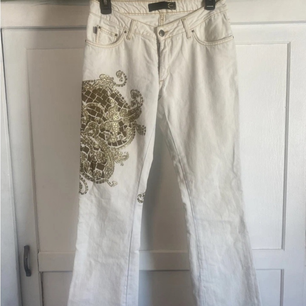 Women's White Jeans with Gold Embellishment